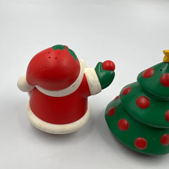 Vintage Set Christmas Salt Pepper Shakers Santa Claus Christmas Tree STAINED - Picture 10 of 10